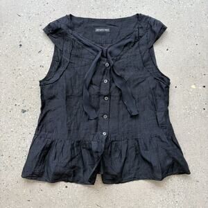 Sensounico Black Peplum Ribbon Japanese Brand Blouse